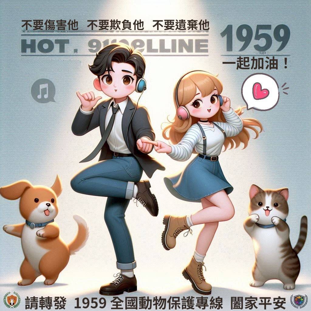 全國直撥1959，直接接通當地動物保護機構。可報案或可諮詢，簡單方便，有效率零延遲！