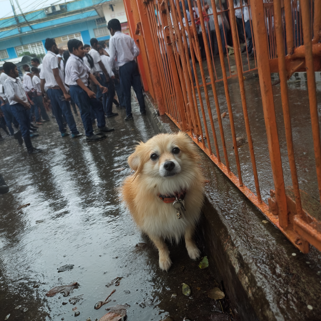 放學了。雨很大。