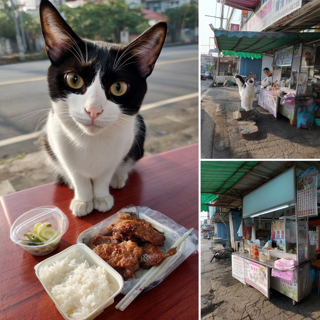 剛剛品種貓是豪華版魚排飯。我是米克思亮亮，就是路邊攤實惠版的排骨飯