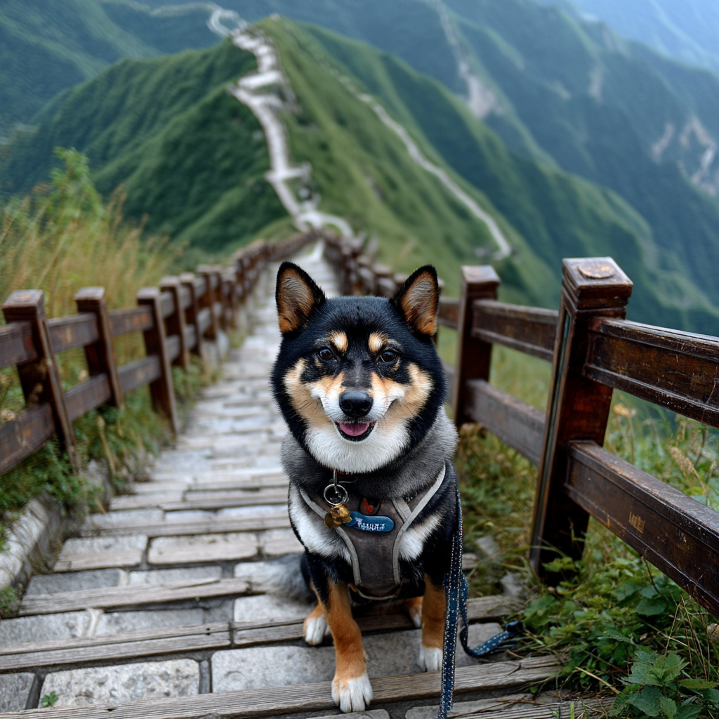 愛登山的黑柴犬