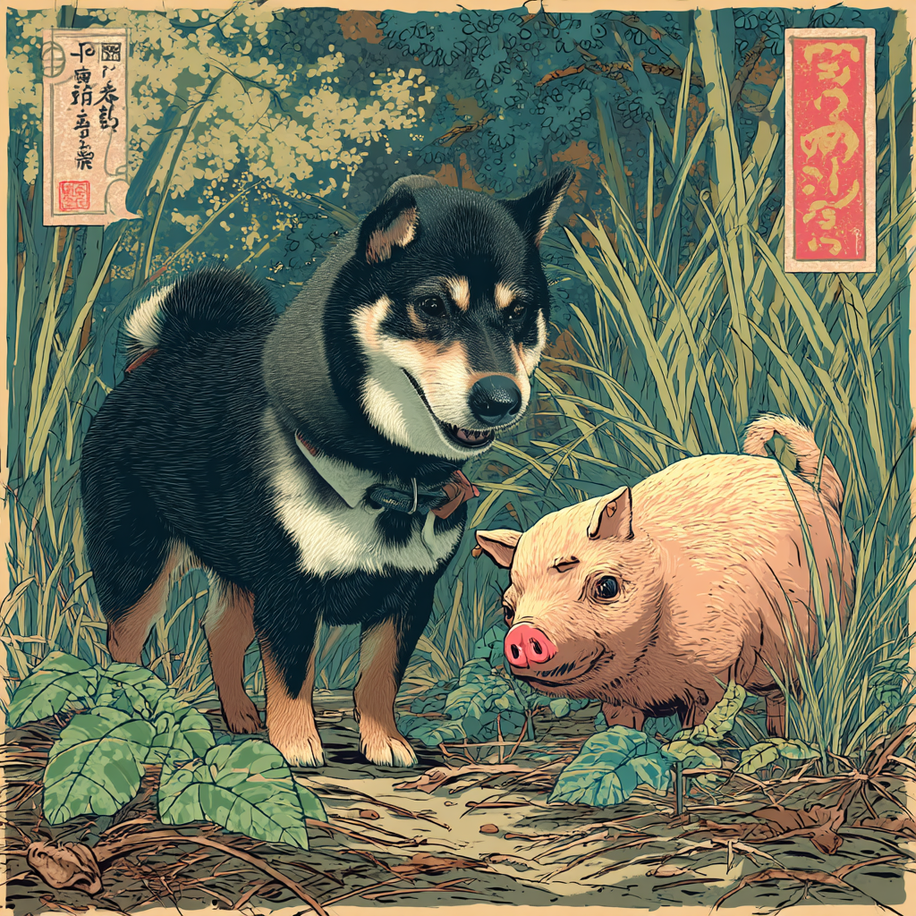 狗與豬。狗咬豬。