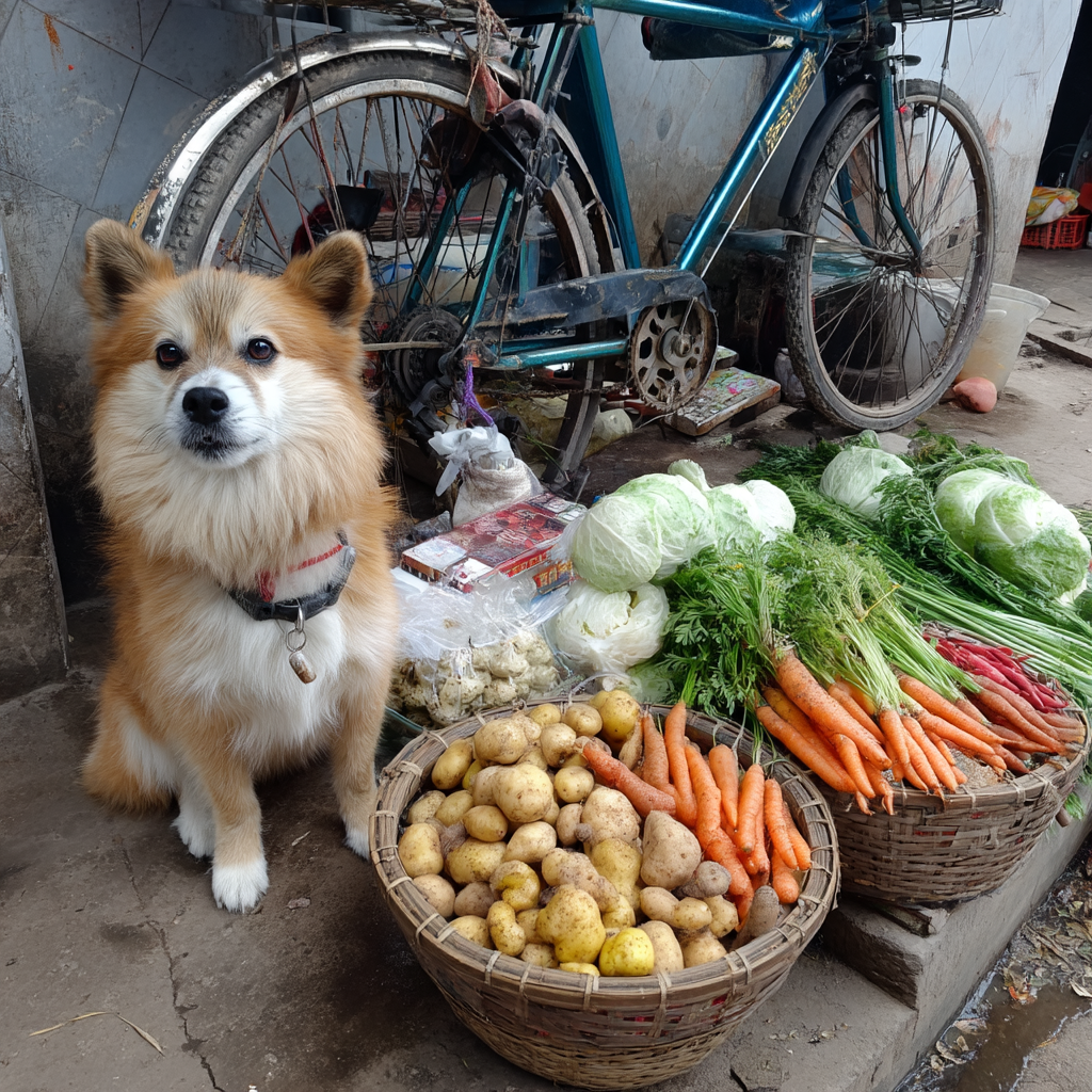 在市場買完菜了，我們回家吧！