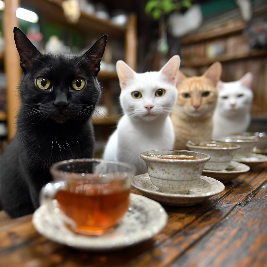 開會討論。不喝咖啡。喝茶。