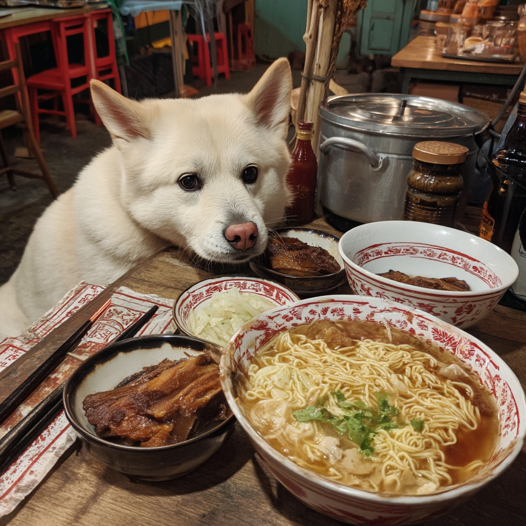 獨自一人吃麵，很豐盛的一餐。