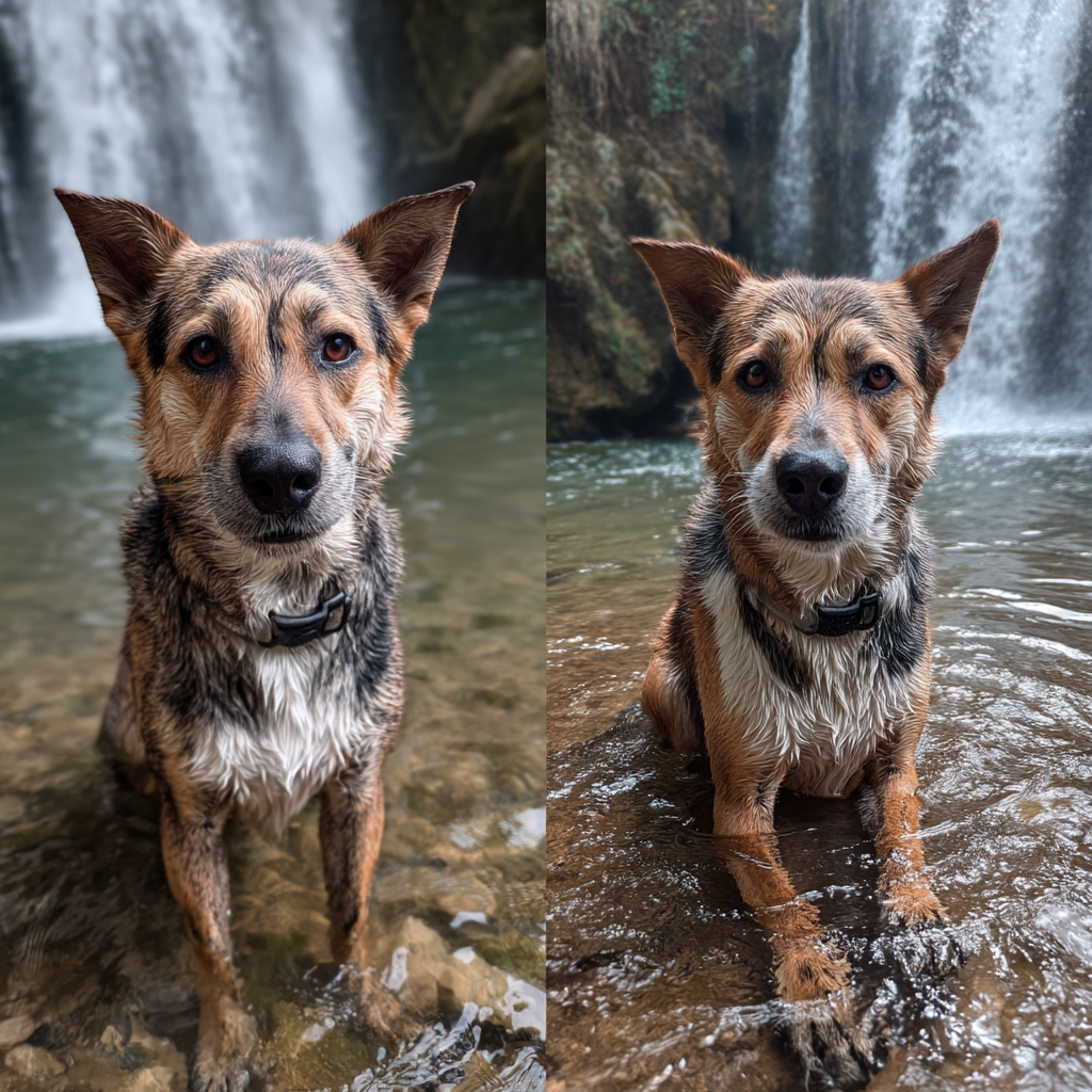 小杰在小瀑布邊戲水