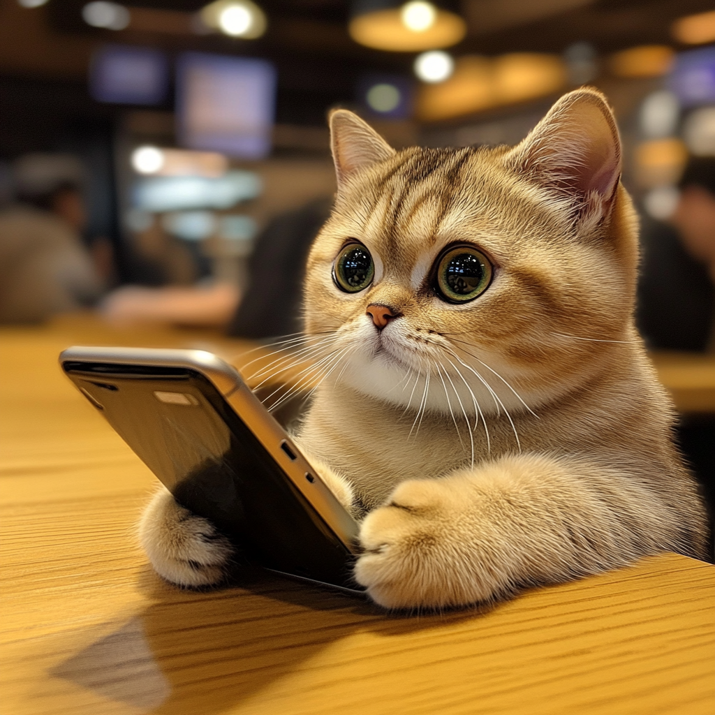 這貓這麼小，就會滑手機。