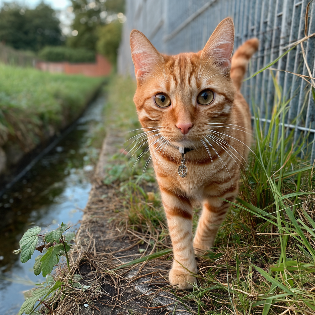 走在小水溝旁邊