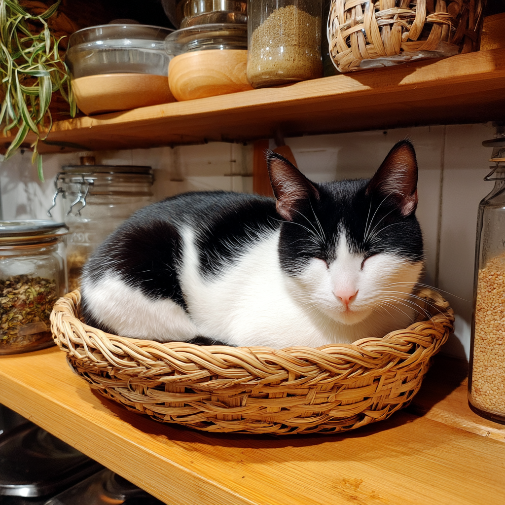 廚房的角落很好睡，沒有人來吵