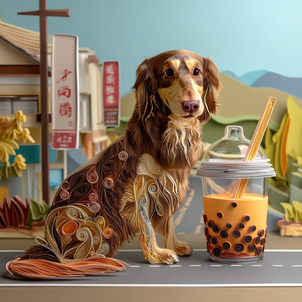 日本浮世繪風格／摺紙風格。喝珍奶