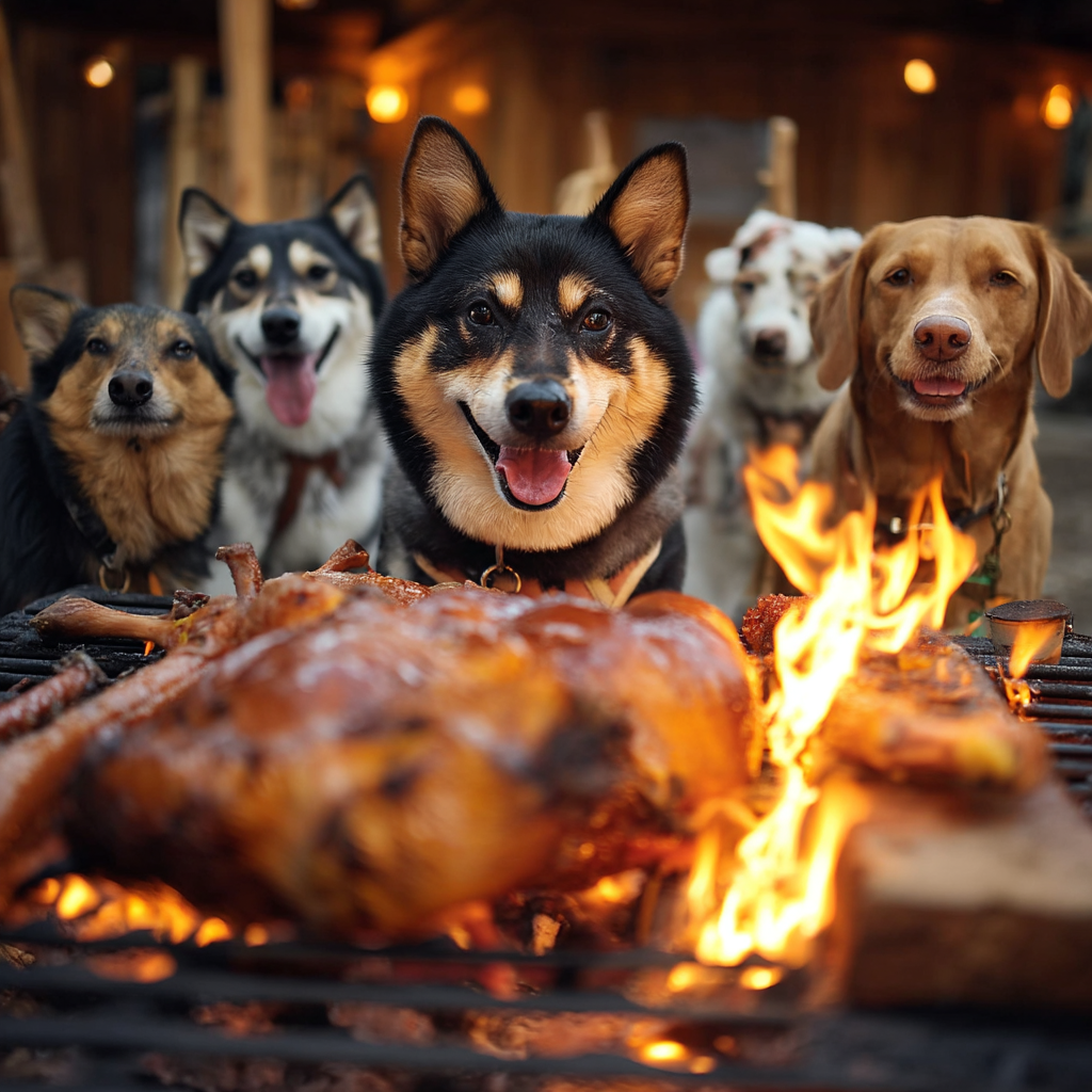 一群好朋友，都在等著吃烤乳豬。