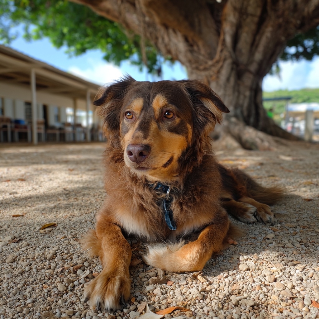 大太陽躲在樹蔭下乘涼。