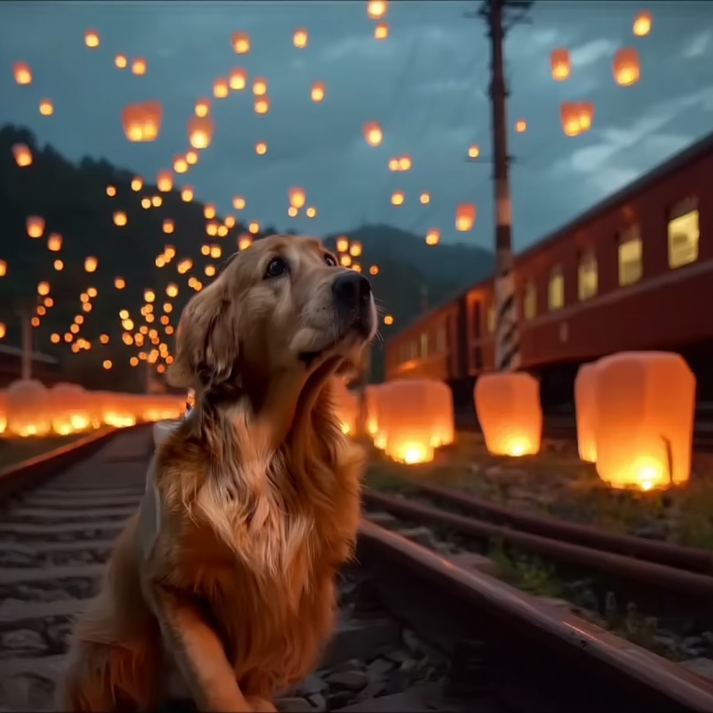 平溪車站，鐵軌旁，放天燈