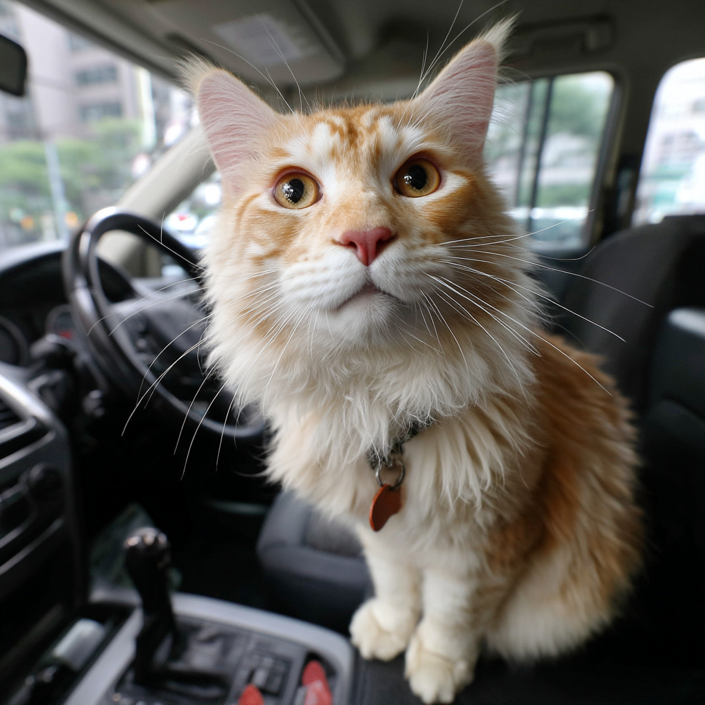 坐在汽車的駕駛座裡面