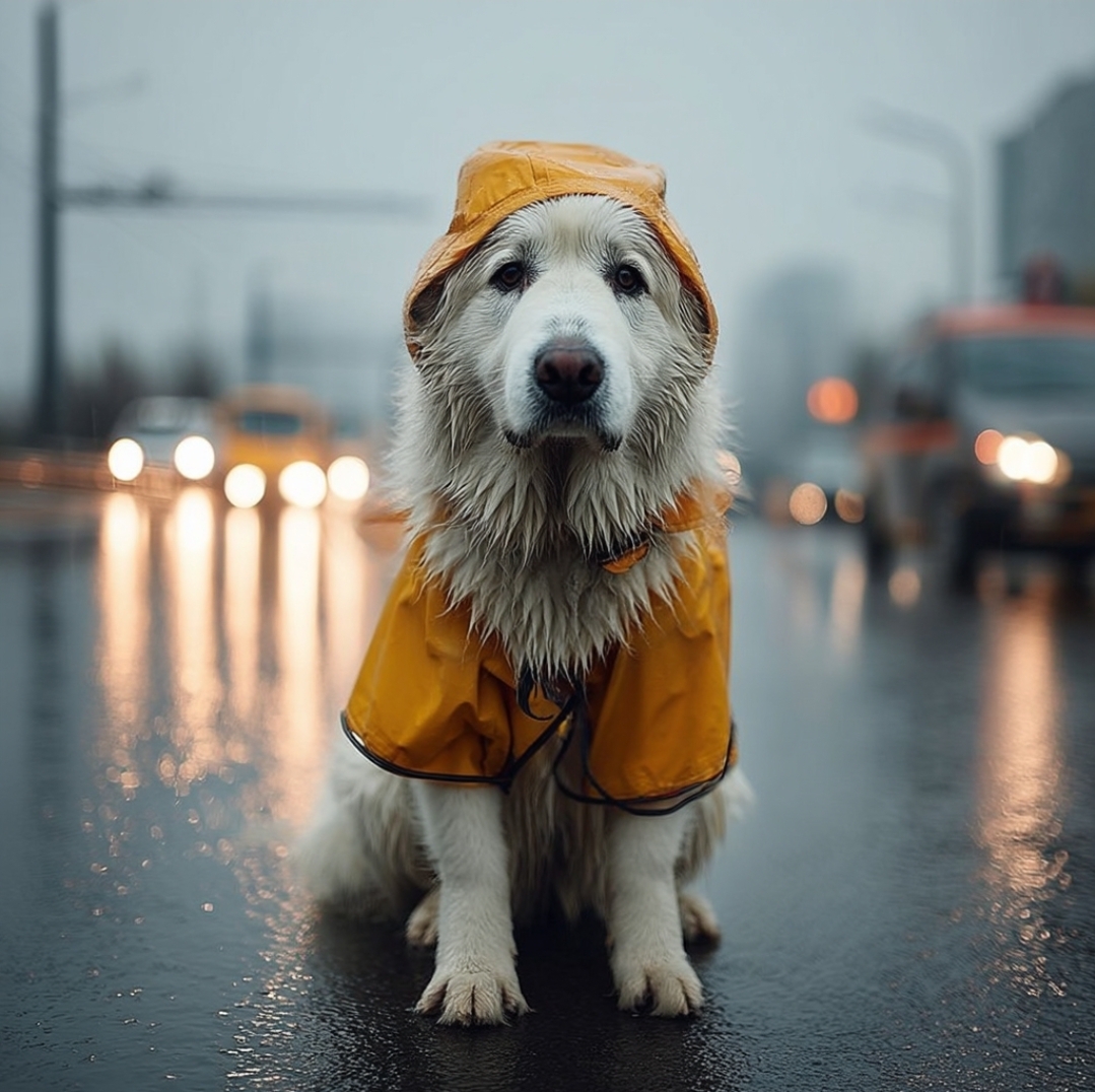 大家都穿黃色的雨衣。