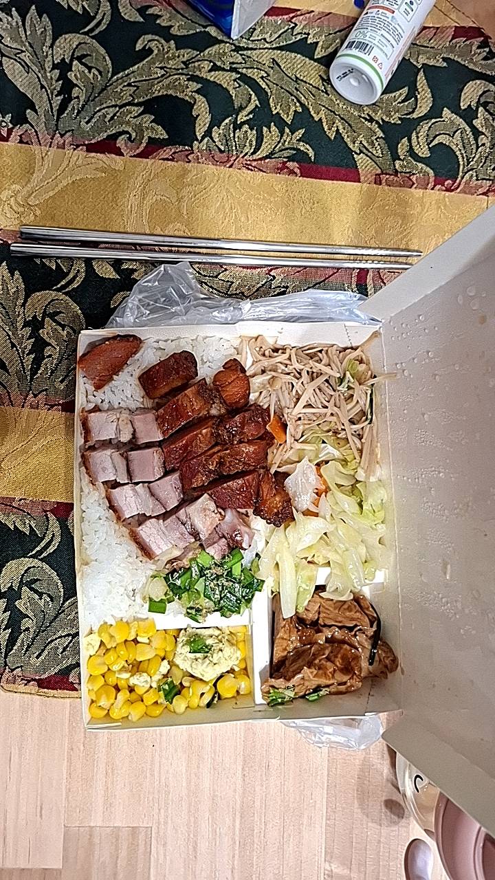 使用環保餐具。百萬餐桌減碳任務。20250812。一人二狗同享一個燒肉便當