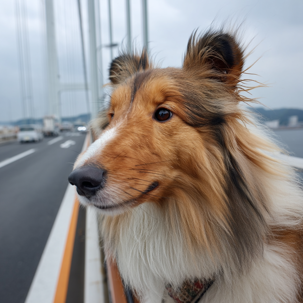 在跨海大橋上，往前看。