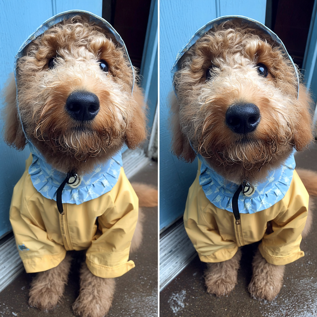 穿好雨衣。準備出門。